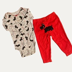Carter's Gray Black Red Puppy Print Bodysuit & Red Puppy Pants